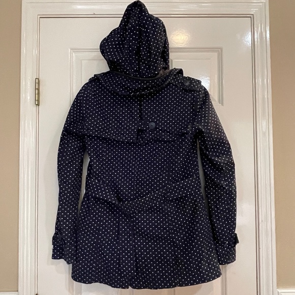 Tommy Hilfiger Navy Blue & White Polka Dot Jacket Coat Cotton Hood Size XS - Picture 6 of 9